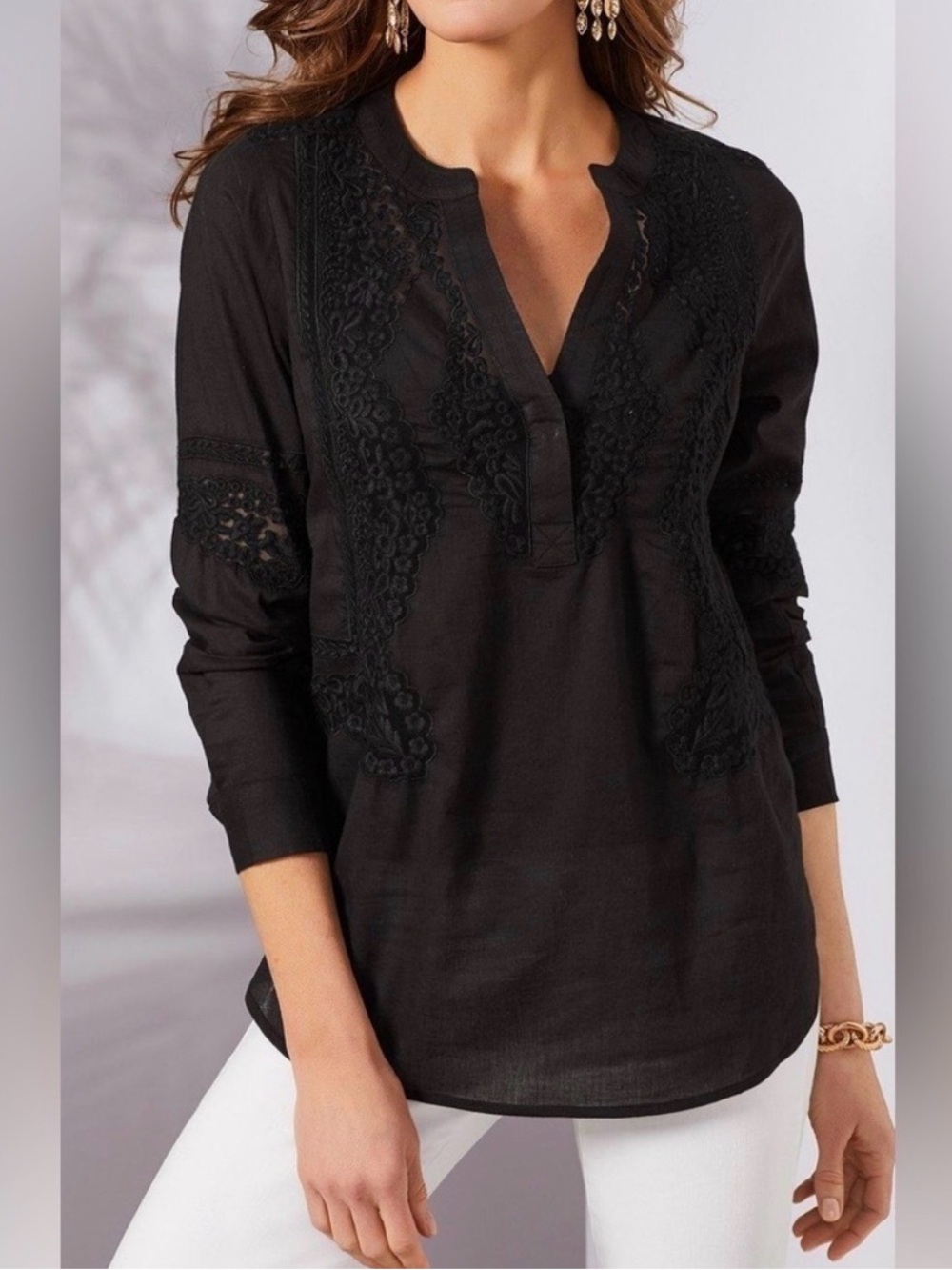 Soft Surroundings Larissa Boho Embroidered Lace Tunic Top XL